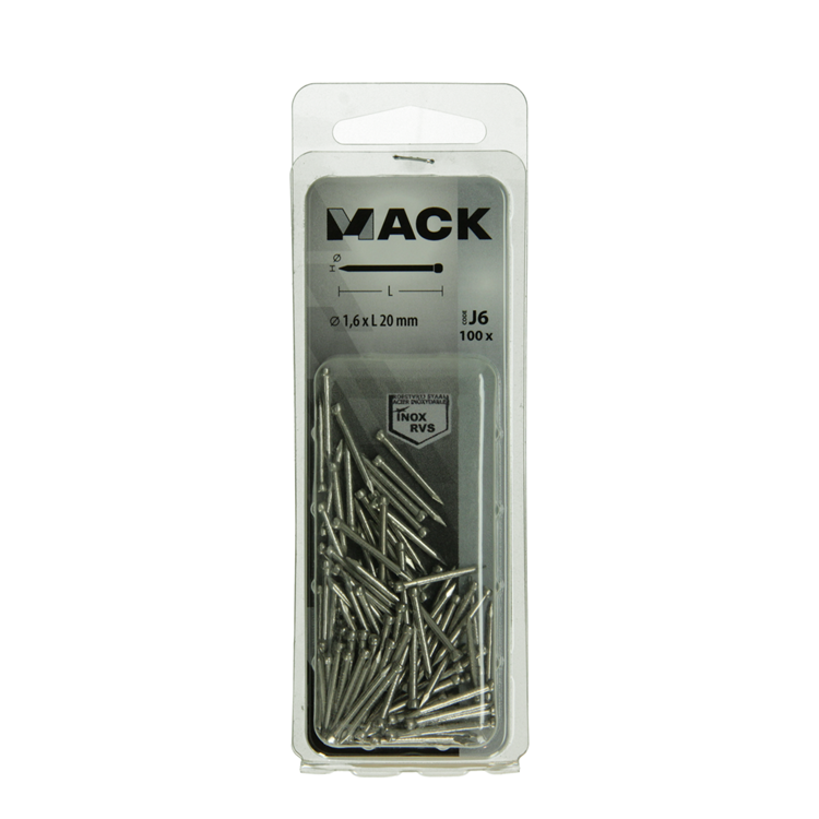Mack 1020024 - nagel ronde kop inox a2 100 st 1,6 x 20 mm | 5 stuks