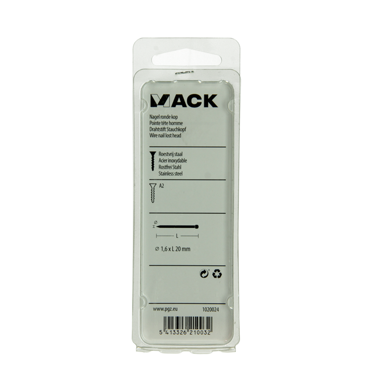 Mack 1020024 - nagel ronde kop inox a2 100 st 1,6 x 20 mm | 5 stuks