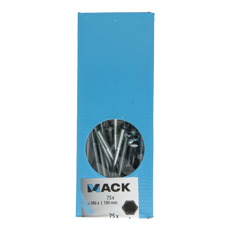 Mack 1007056 - houtbout + moer verzinkt 75 st6 x 100 mm | 2 stuks