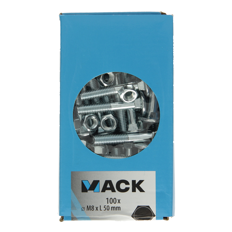 Mack 1007060 - houtbout + moer verzinkt 100 st 8 x 50 mm | 4 stuks