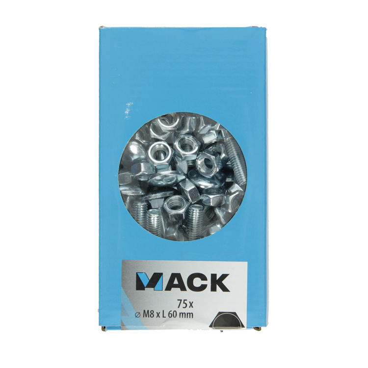 Mack 1007061 - houtbout + moer verzinkt 75 st8 x 60 mm | 4 stuks