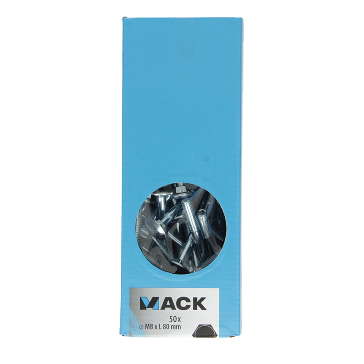 Mack 1007062 - houtbout + moer verzinkt 50 st8 x 80 mm | 2 stuks