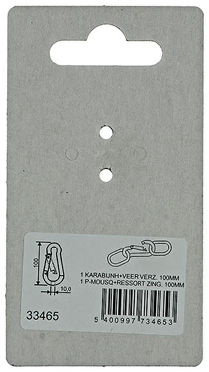 Mack 1008435 - 1 karabijnhaak + veer 10 x 100mm verzinkt | 10 stuks