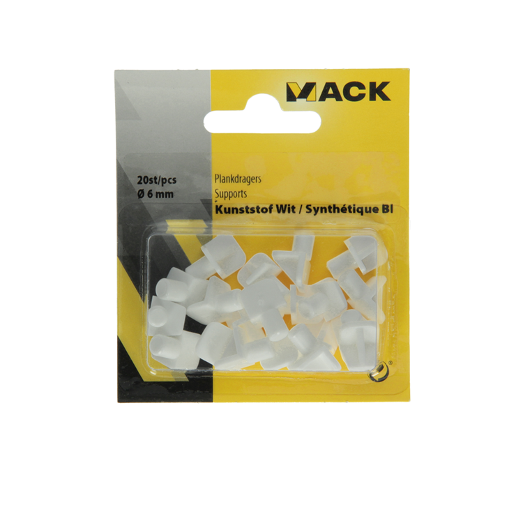 Mack 1015838 - 20 plankdragers kunststof wit ø 6 mm | 10 stuks