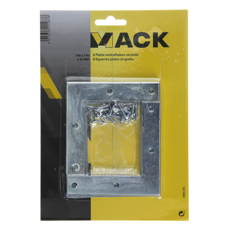 Mack 1013305 - 8 platte winkelhaken verzinkt 100x100x20x2mm | 10 stuks