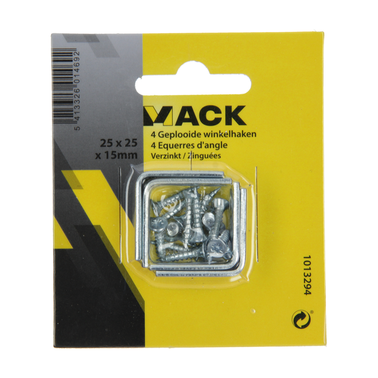 Mack 1013294 - 4 geplooide winkelhaken verzinkt 25x25x15x2mm | 10 stuks