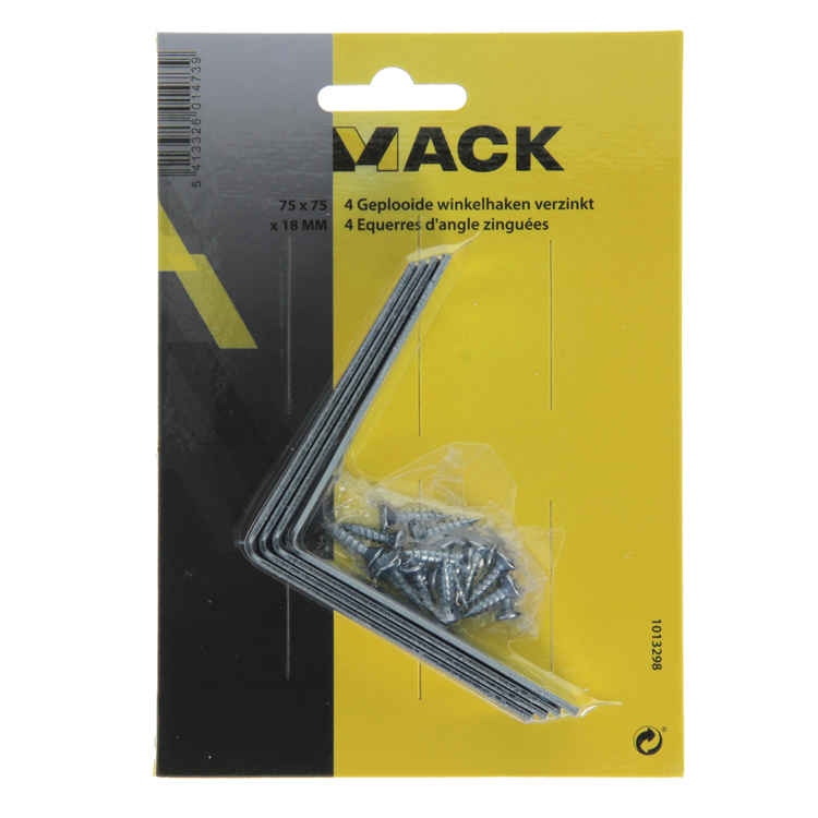 Mack 1013298 - 4 geplooide winkelhaken verzinkt 75x75x18x2mm | 10 stuks