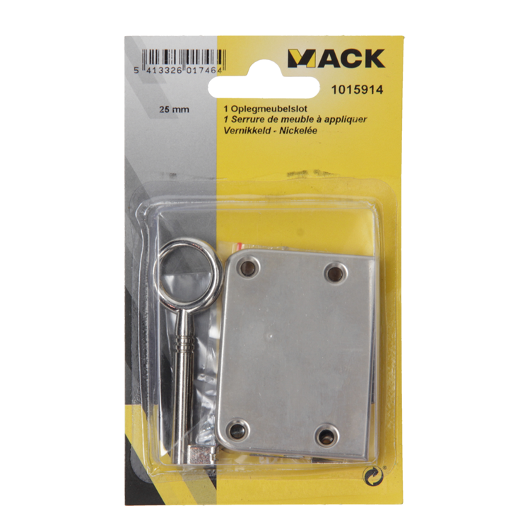 Mack 1015914 - 1 oplegmeubelslot vernikkeld 25mm | 5 stuks