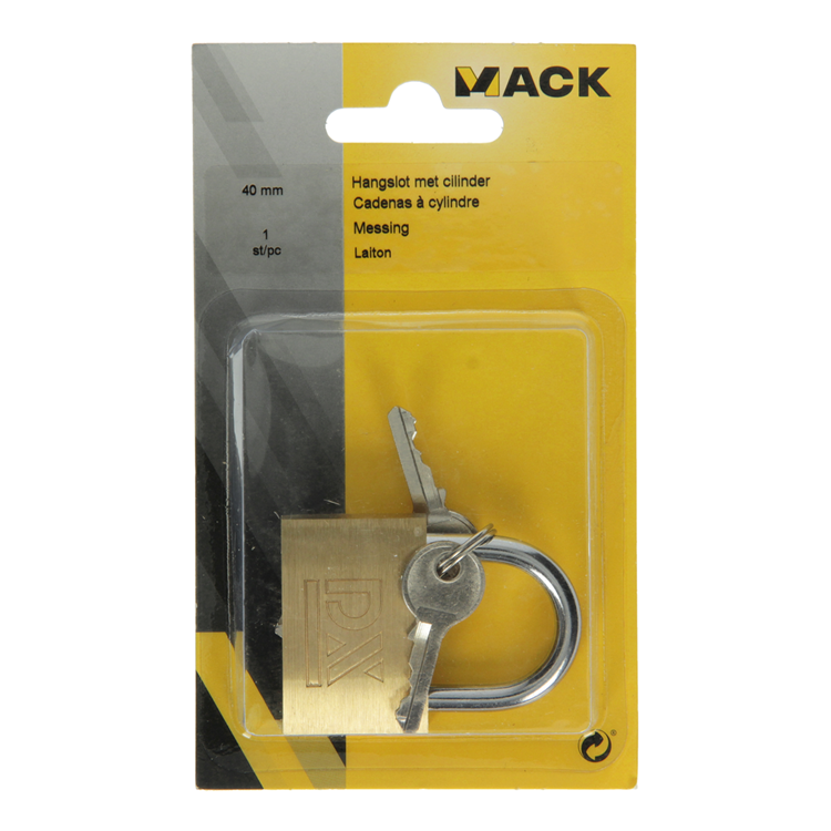 Mack 1014074 - hangslot met cilinder messing 40 mm | 10 stuks