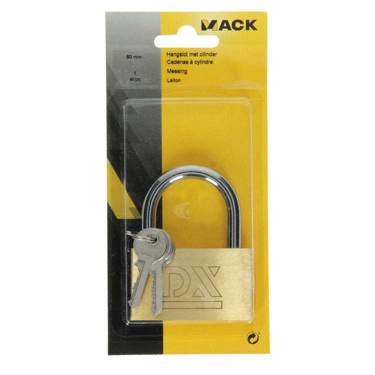 Mack 1014076 - hangslot met cilinder messing 60 mm | 10 stuks