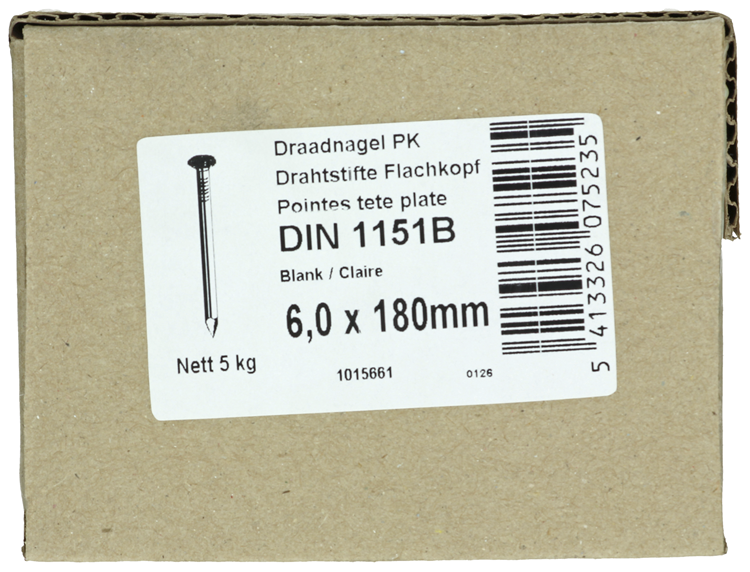1015661 - doos 5 kg. nagels platte kop 6,0x180 mm | 3 stuks