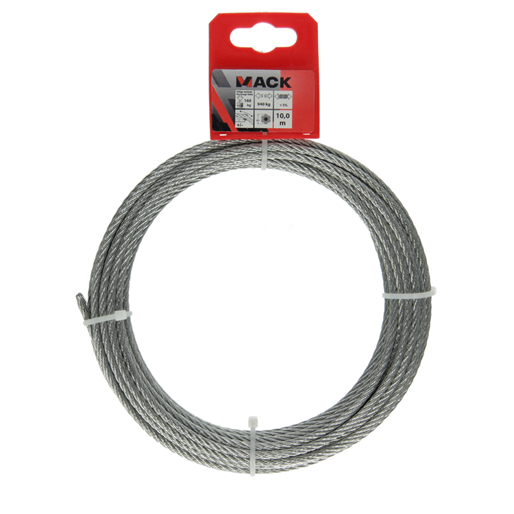 Mack 1015815 - verzinkte staalkabel 6x7 10m 4mm wll 170 kg din en 12385-4 | 5 stuks