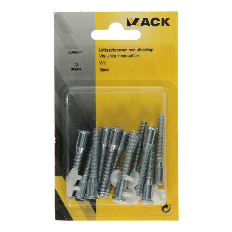Mack 1013704 - 12 unitaschroeven met afdekkapwit m 6,3 x 40 mm | 10 stuks