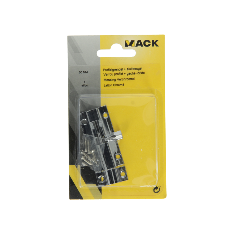 Mack 1013684 - 1 schuifgrendel messing verchroomd a 50 - b 16 mm | 5 stuks