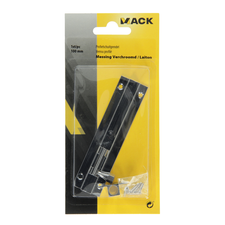 Mack 1013686 - 1 schuifgrendel messing verchroomd a 100 - b 16 mm | 5 stuks