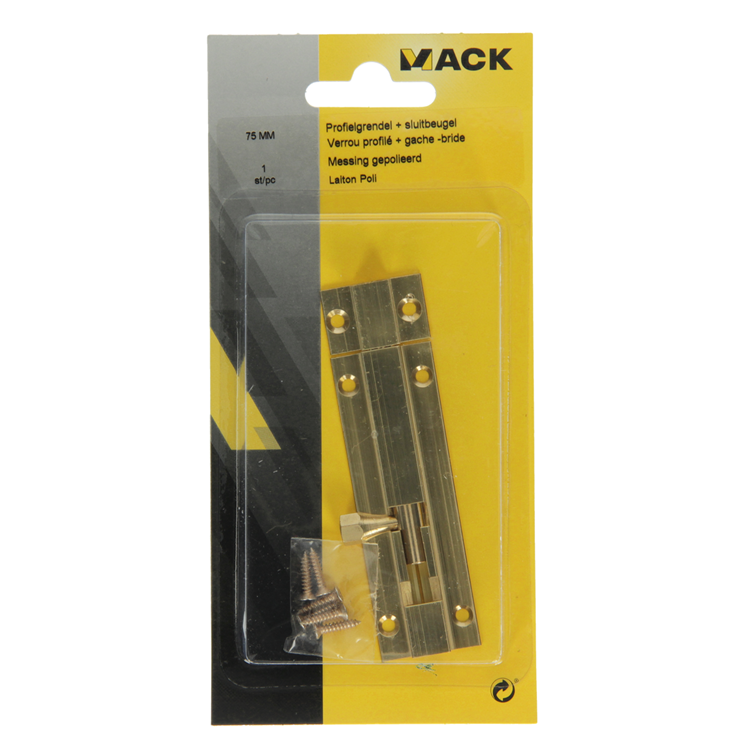 Mack 1013682 - 1 schuifgrendel messing gepolierd a 75 - b 16 mm | 5 stuks