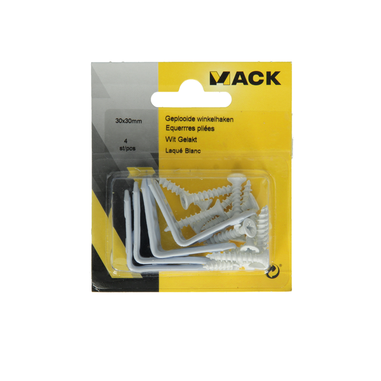 Mack 1013793 - 4 geplooide winkelhaken wit gelakt 30x30mm | 10 stuks