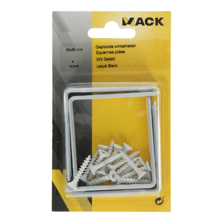 Mack 1013795 - 4 geplooide winkelhaken wit gelakt 60x60mm | 10 stuks