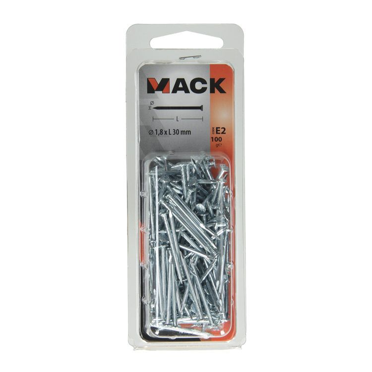 Mack 1017150 - nagel platte kop staal verzinkt 100 gr 1,8 x 30 mm | 5 stuks