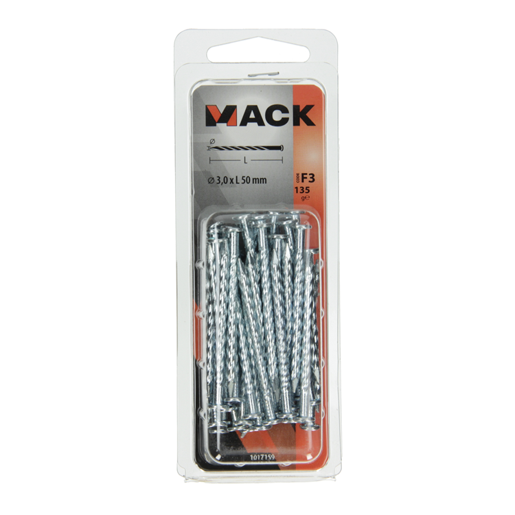 Mack 1017159 - getorste nagel pk verzinkt 135gr 3,0 x 50 mm | 5 stuks
