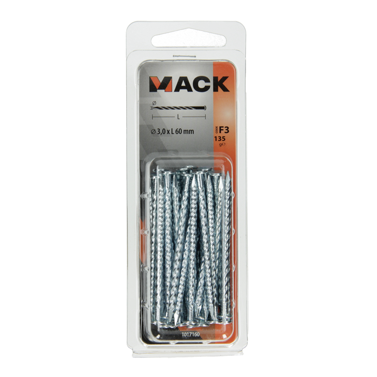 Mack 1017160 - getorste nagel pk verzinkt 135gr 3,0 x 60 mm | 5 stuks