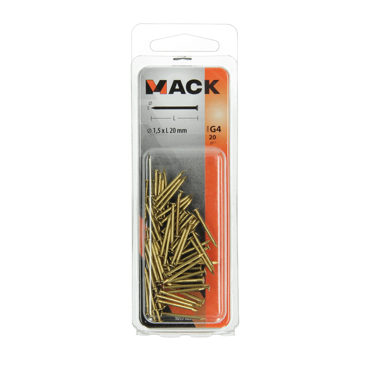 Mack 1017163 - nagel platte kop messing 20 gr1,5 x 20 mm | 10 stuks