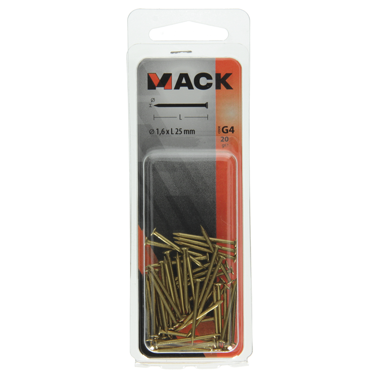 Mack 1017164 - nagel platte kop messing 20 gr1,6 x 25 mm | 10 stuks
