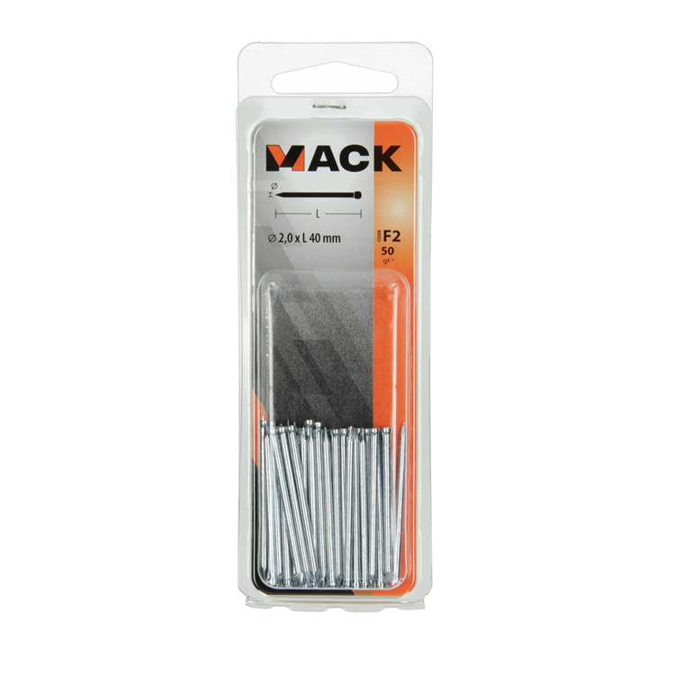 Mack 1017177 - nagel ronde kop staal gehard 50 gr 2,0 x 40 mm | 10 stuks