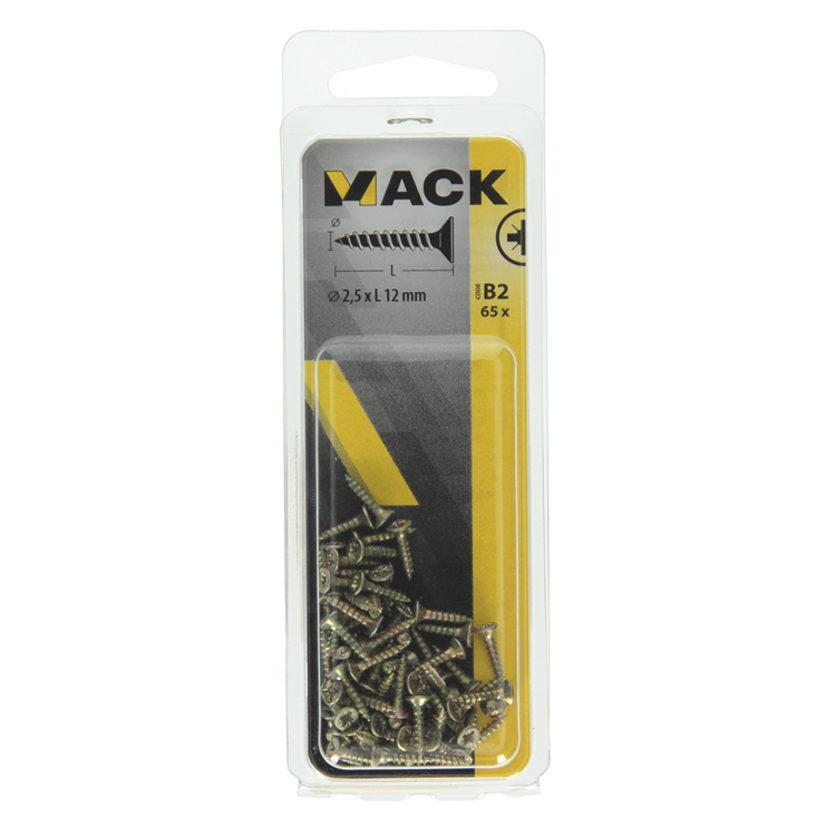 Mack 1017213 - spaanplaatschroef vz kop geelverz.65 st 2,5 x 12 mm | 10 stuks