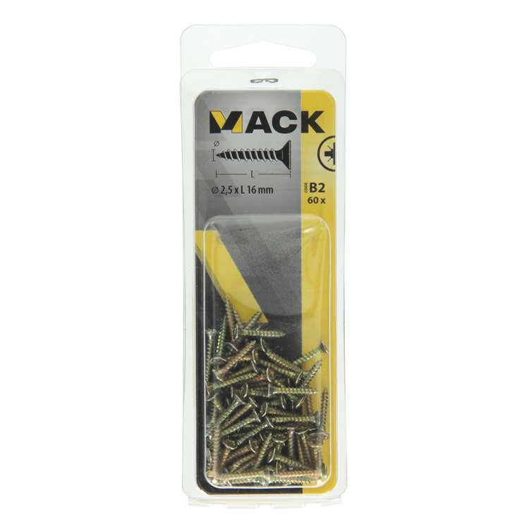 Mack 1017214 - spaanplaatschroef vz kop geelverz.60 st 2,5 x 16 mm | 10 stuks