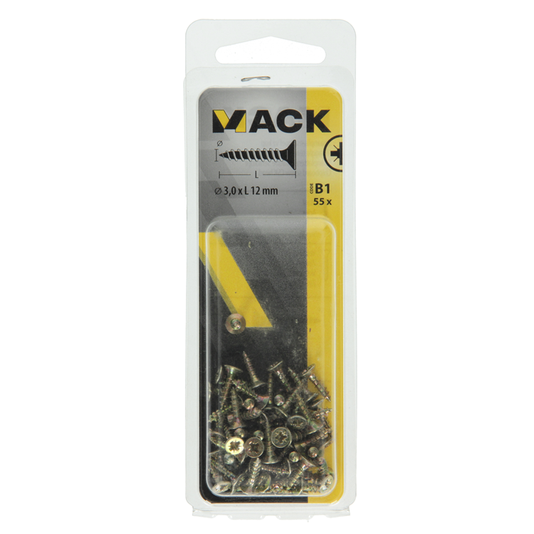 Mack 1017215 - spaanplaatschroef vz kop geelverz.55 st 3,0 x 12 mm | 10 stuks