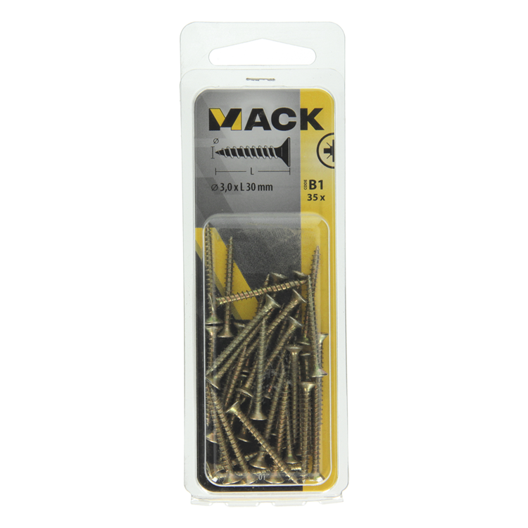 Mack 1017219 - spaanplaatschroef vz kop geelverz.35 st 3,0 x 30 mm | 10 stuks