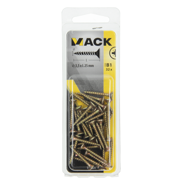 Mack 1017224 - spaanplaatschroef vz kop geelverz.32 st 3,5 x 25 mm | 10 stuks