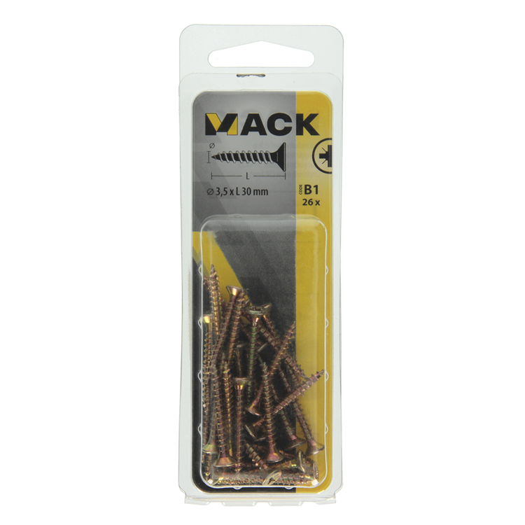 Mack 1017225 - spaanplaatschroef vz kop geelverz.26 st 3,5 x 30 mm | 10 stuks