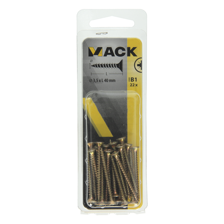 Mack 1017227 - spaanplaatschroef vz kop geelverz.22 st 3,5 x 40 mm | 10 stuks