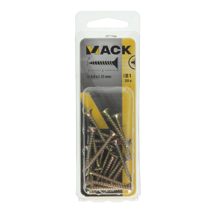 Mack 1017234 - spaanplaatschroef vz kop geelverz.20 st 4,0 x 35 mm | 10 stuks