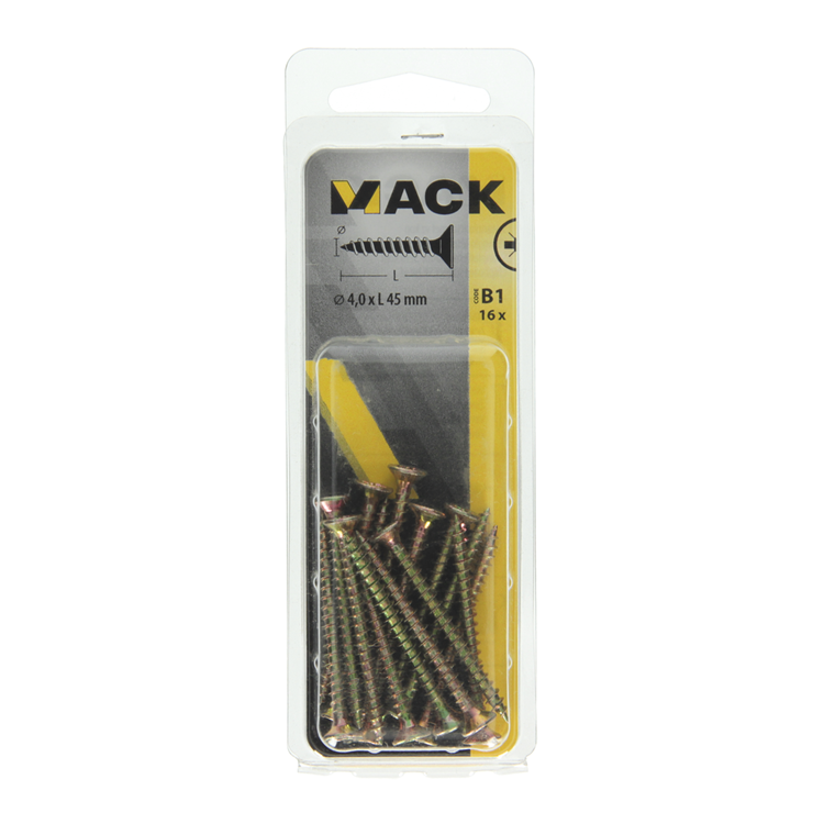 Mack 1017236 - spaanplaatschroef vz kop geelverz.16 st 4,0 x 45 mm | 10 stuks