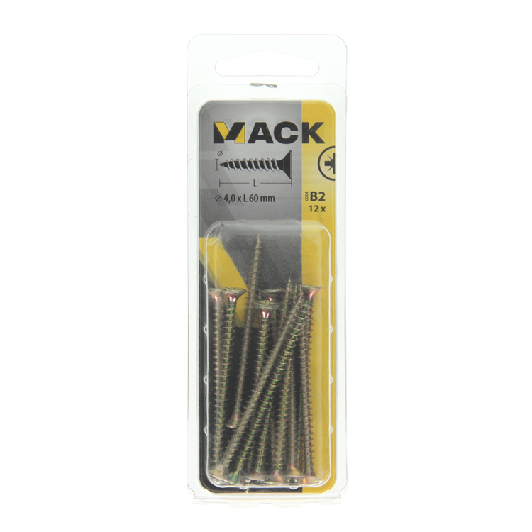 Mack 1017238 - spaanplaatschroef vz kop geelverz.12 st 4,0 x 60 mm | 10 stuks