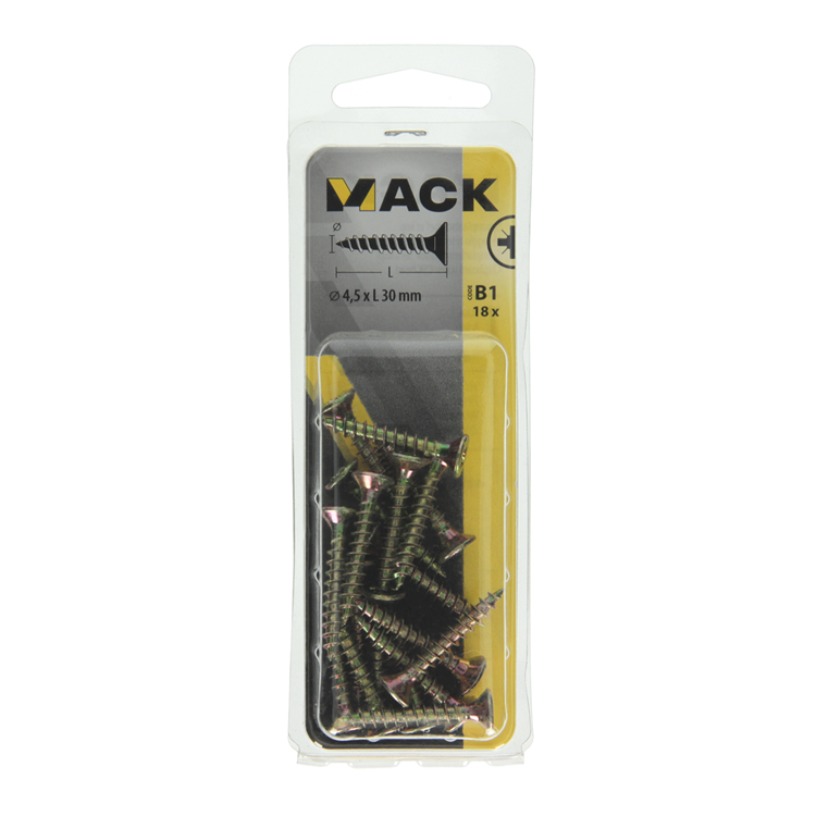 Mack 1017243 - spaanplaatschroef vz kop geelverz.18 st 4,5 x 30 mm | 10 stuks