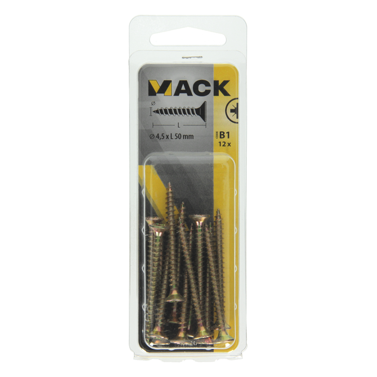 Mack 1017247 - spaanplaatschroef vz kop geelverz.12 st 4,5 x 50 mm | 10 stuks