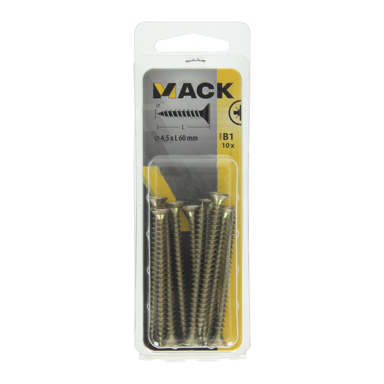 Mack 1017249 - spaanplaatschroef vz kop geelverz.10 st 4,5 x 60 mm | 10 stuks