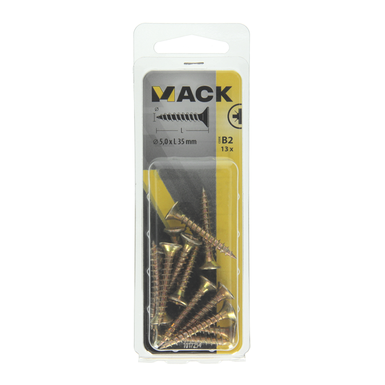 Mack 1017254 - spaanplaatschroef vz kop geelverz.13 st 5,0 x 35 mm | 10 stuks