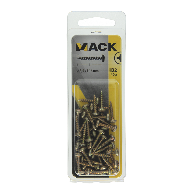 Mack 1017269 - spaanplaatschroef cylkop geelverz.40 st 3,5 x 16 mm | 10 stuks