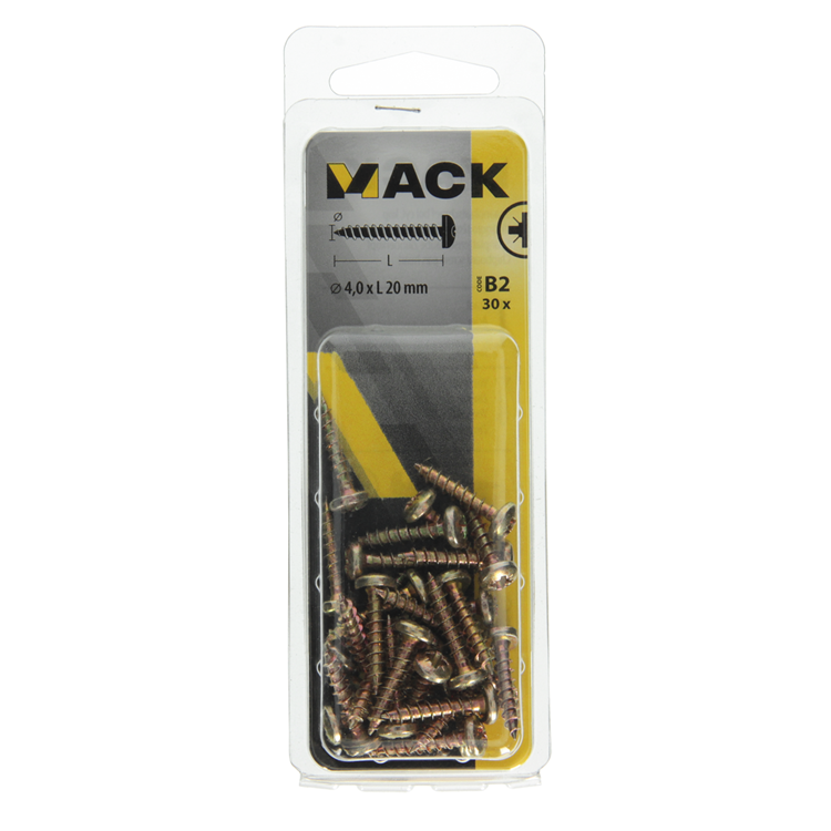 Mack 1017272 - spaanplaatschroef cylkop geelverz.30 st 4,0 x 20 mm | 10 stuks