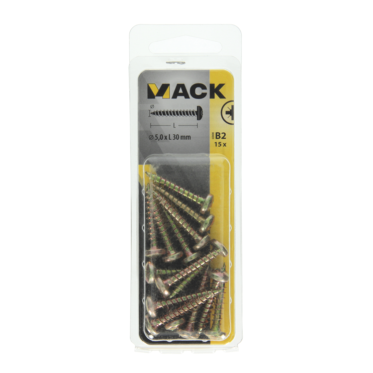 Mack 1017279 - spaanplaatschroef cylkop geelverz.15 st 5,0 x 30 mm | 10 stuks