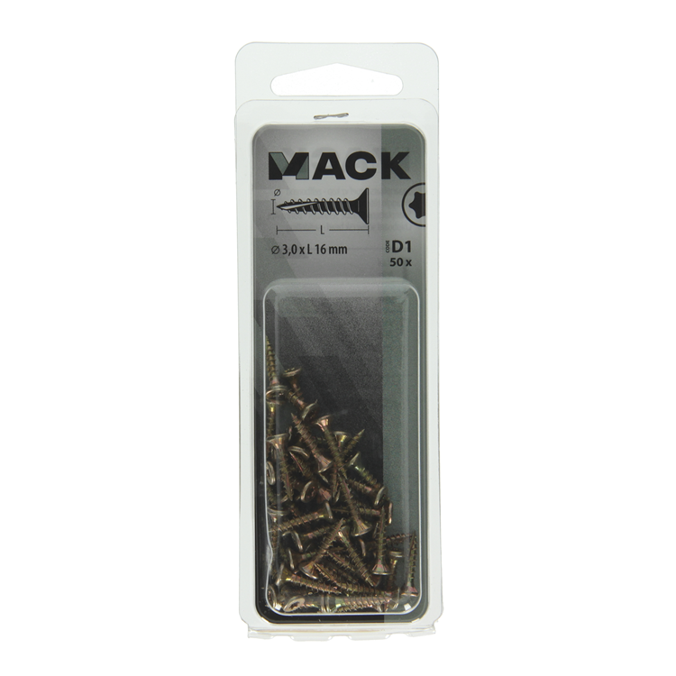 Mack 1017281 - spaanplschr.vzkop-zelfb. geelverz. 50 st 3,0 x 16 mm | 10 stuks