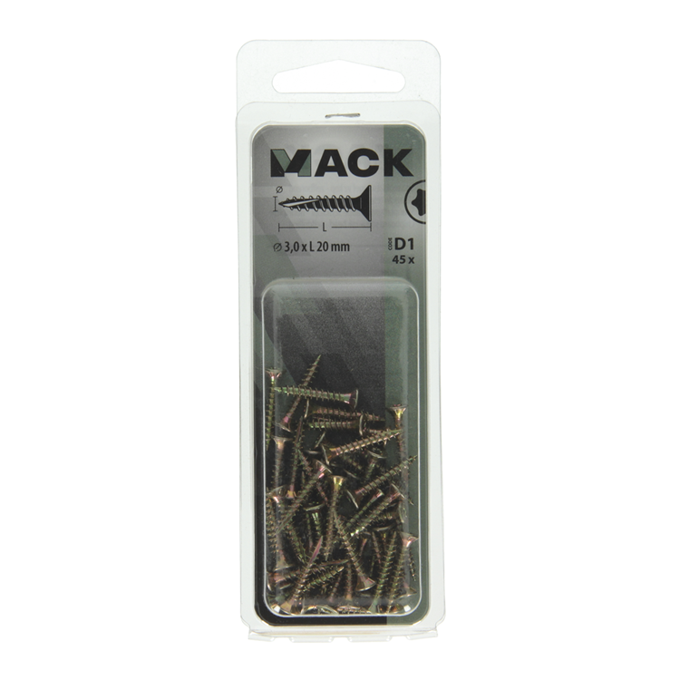 Mack 1017282 - spaanplschr.vzkop-zelfb. geelverz. 45 st 3,0 x 20 mm | 10 stuks