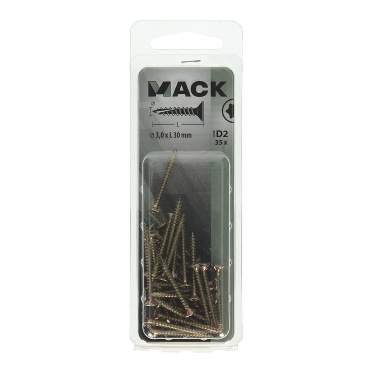 Mack 1017284 - spaanplschr.vzkop-zelfb. geelverz. 35 st 3,0 x 30 mm | 10 stuks