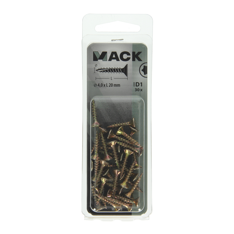 Mack 1017293 - spaanplschr.vzkop-zelfb. geelverz. 30 st 4,0 x 20 mm | 10 stuks