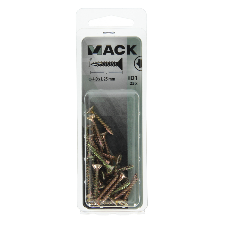 Mack 1017294 - spaanplschr.vzkop-zelfb. geelverz. 25 st 4,0 x 25 mm | 10 stuks